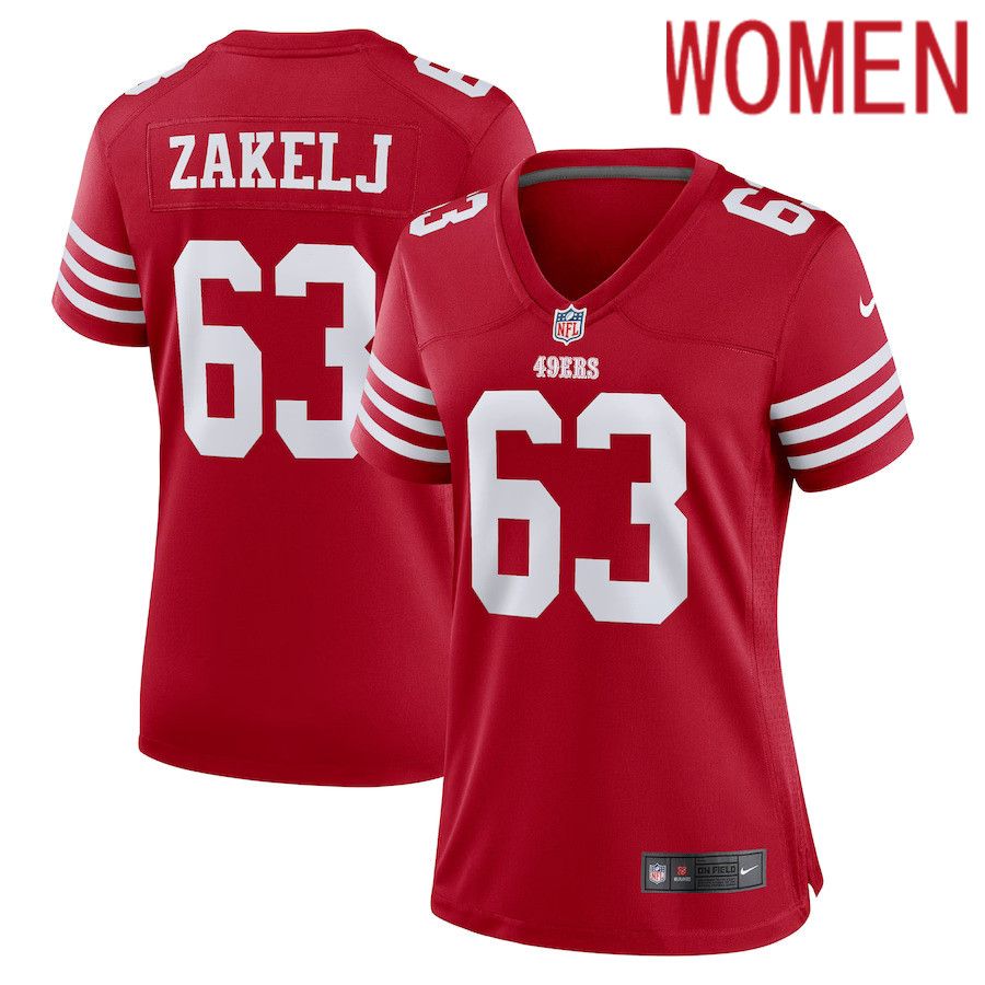 Women San Francisco 49ers #63 Nick Zakelj Nike Scarlet Game Player NFL Jersey